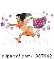 Clipart Of A Happy Black Matronly Maiden Woman Tossing Up Flowers Royalty Free Vector Illustration