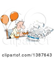 Poster, Art Print Of Cartoon Bald Senior White Man Blowing Out His Birthday Cake Candles Where Theres A Will Theres A Way