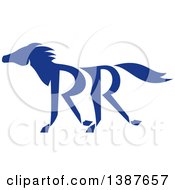 Clipart Of A Retro Silhouetted Blue Running Horse With Double RR Legs Royalty Free Vector Illustration