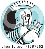 Clipart Of A Retro Female Spartan Warrior Archer In A Blue White And Black Circle Royalty Free Vector Illustration by patrimonio