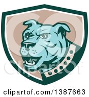 Poster, Art Print Of Retro Blue Guard Dog In A Green White And Taupe Shield