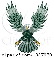 Poster, Art Print Of Retro Swooping Green Bald Eagle