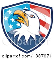 Poster, Art Print Of Cartoon Bald Eagle Head In An American Flag Shield