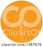 Clipart Of A Sketched Scotsman Soldier Bagpiper In An Orange Circle Royalty Free Vector Illustration by patrimonio