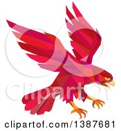 Poster, Art Print Of Retro Geometric Red Low Poly Peregrine Falcon Swooping For Prey