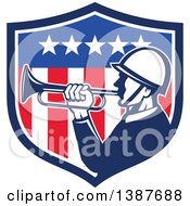 Retro Bugler Soldier In An American Flag Shield