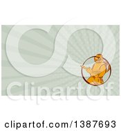 Retro Orange Sandblaster Worker And Rays Background Or Business Card Design