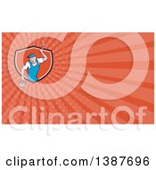 Clipart Of A Retro Cartoon White Male House Painter Holding A Bucket And A Brush And Red Rays Background Or Business Card Design Royalty Free Illustration