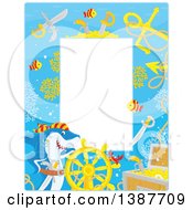 Clipart Of A Vertical Background Border Frame Of A Pirate Shark With Sunken Treasure And Text Space Royalty Free Vector Illustration