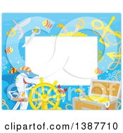 Poster, Art Print Of Horizontal Background Border Frame Of A Pirate Shark With Sunken Treasure And Text Space