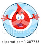 Clipart Of A Welcoming Blood Or Hot Water Drop In A Blue Circle Royalty Free Vector Illustration