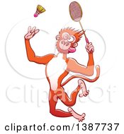 Sporty Monkey Playing Badminton