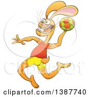 Poster, Art Print Of Sporty Rabbit In Uniform Playing Handball