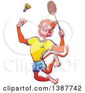 Poster, Art Print Of Sporty Monkey In Uniform Playing Badminton