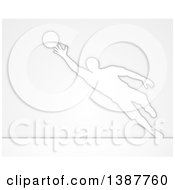 Clipart Of A White Silhouetted Male Soccer Player Goal Keeper In Action Over Gray Royalty Free Vector Illustration