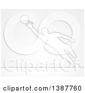 Poster, Art Print Of White Silhouetted Male Soccer Player Goal Keeper In Action Over Gray