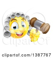 Poster, Art Print Of Yellow Smiley Emoji Emoticon Judge Wearing A Wig And Holding A Gavel