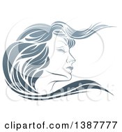 Poster, Art Print Of Gradient Beatiful Womans Face In Profile With Long Hair Waving