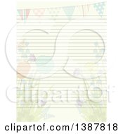 Poster, Art Print Of Sheet Of Ruled Paper With Faded Spring Flowers And A Bunting Banner