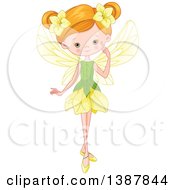 Poster, Art Print Of Green Eyed Strawberry Blond White Fairy Girl In A Flower Dress