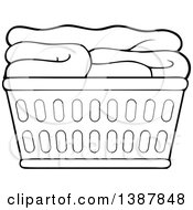 Poster, Art Print Of Cartoon Black And White Lineart Laundry Basket With Folded Items