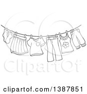 Poster, Art Print Of Black And White Lineart Clothes Line With Laundry Air Drying
