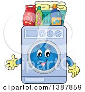 Poster, Art Print Of Cartoon Happy Laundry Washing Machine Character With A Basket And Detergent