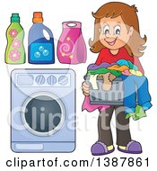 Poster, Art Print Of Happy Brunette White Woman Doing Laundry