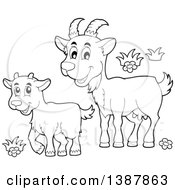 Poster, Art Print Of Cartoon Black And White Lineart Happy Goat And Kid