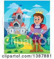 Poster, Art Print Of Cartoon Happy White Prince Near A Castle
