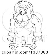 Poster, Art Print Of Cartoon Black And White Lineart Happy Orangutan Monkey