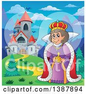 Poster, Art Print Of Cartoon Happy Queen By A Castle