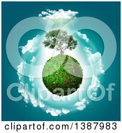 Poster, Art Print Of 3d Tree Growing On A Glassy Planet With Clouds And Sunshine