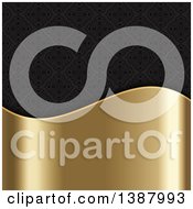 Poster, Art Print Of Black Damask Background With A Shiny Gold Wave Panel