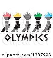 Poster, Art Print Of Row Of Hands Holding Torches With Colorful Flames Over Olympics Text
