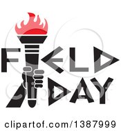 Poster, Art Print Of Hand Holding An Olympic Torch With Red Flames In Field Day Text
