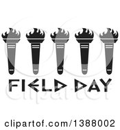 Poster, Art Print Of Row Of Black And White Olympic Torches Over Field Day Text