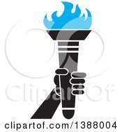 Poster, Art Print Of Hand Holding An Olympic Torch With Blue Flames