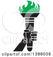 Poster, Art Print Of Hand Holding An Olympic Torch With Green Flames