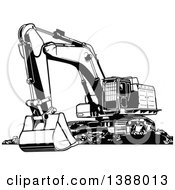 Clipart Of A Black And White Excavator Machine Royalty Free Vector Illustration