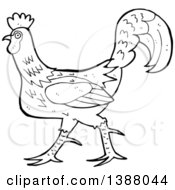 Clipart Of A Cartoon Black And White Lineart Roooster Chicken Royalty Free Vector Illustration