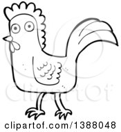 Clipart Of A Cartoon Black And White Lineart Roooster Chicken Royalty Free Vector Illustration by lineartestpilot