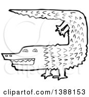 Poster, Art Print Of Black And White Lineart Crocodile Or Alligator Doing A Hand Stand