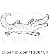 Clipart Of A Black And White Lineart Crocodile Or Alligator Royalty Free Vector Illustration