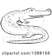 Clipart Of A Black And White Lineart Crocodile Or Alligator Royalty Free Vector Illustration by lineartestpilot