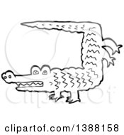 Clipart Of A Black And White Lineart Crocodile Or Alligator Doing A Hand Stand Royalty Free Vector Illustration by lineartestpilot