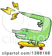 Clipart Of A Green Crocodile Or Alligator Skateboarding Royalty Free Vector Illustration by lineartestpilot