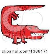Clipart Of A Red Crocodile Or Alligator Doing A Hand Stand Royalty Free Vector Illustration