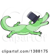 Clipart Of A Green Crocodile Or Alligator Wearing A Top Hat Royalty Free Vector Illustration