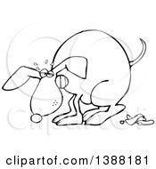 Cartoon Black And White Lineart Dog Straining And Pooping